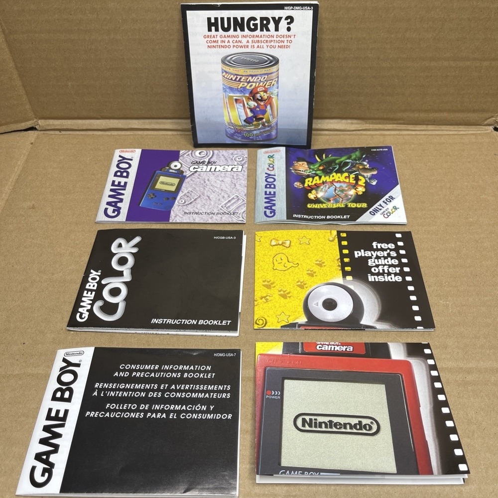Nintendo Game Boy Manual Booklet Lot Camera Color Rampage 2 Inserts OEM Vintage